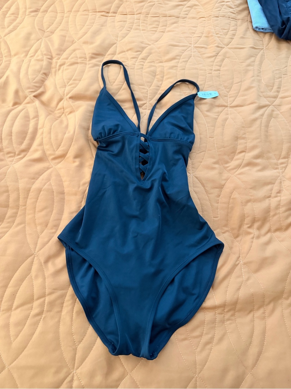 NWT Black One-Piece Swimsuit with Crisscross Front and adjustable lace up back